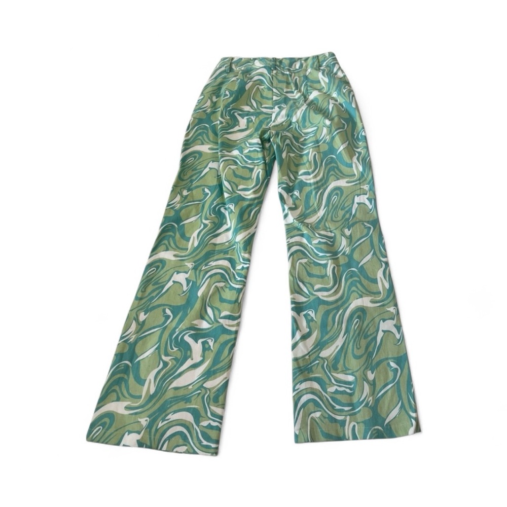 Princess Polly Zaid Pants Green and White Swirl Pants size 4 NWT Wide Leg